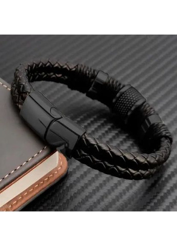 Мужкой браслет из кожи и стали черный на магнитном замке 21 см No Brand (369964999)