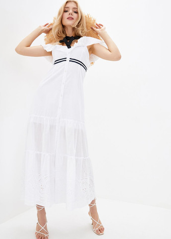 Белое кэжуал длинное платье белого цвета в морском стиле. ORA однотонное