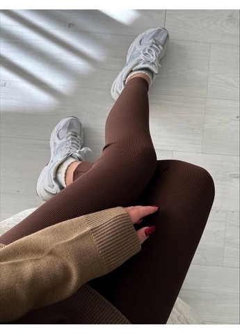 Коричневые демисезонные женские теплые лосины в рубче на флисе bf865, размер No Brand