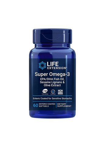 Жирные кислоты Super Omega-3 Enteric Coated, 60 капсул Life Extension (293480980)