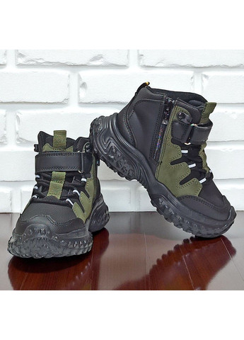 Хаки спортивные, повседневные, кэжуал осенние утепленные демисезонные ботинки, демисезонные хайтопы, утепленные хайтопы на флисе для мальчика клиби Clibee