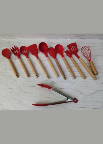 Набор кухонных силиконовых принадлежностей 12 предметов термостойких с деревьяными ручками EB-3610 КРАСНЫЙ Edenberg (316093361)