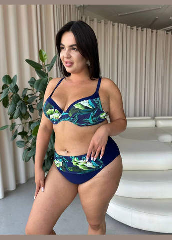 Синій літній стильний купальник роздільний No Brand