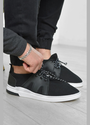 Чорні Осінні кросівки чоловічі чорного кольору на шнурівці текстиль Let's Shop