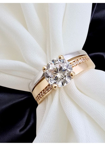 Золота подвійна каблучка з фіанітами 154269-1к Столична Ювелірна Фабрика (368778947)