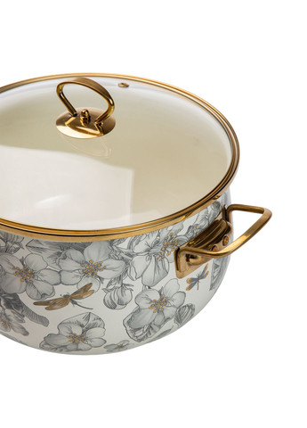 Кастрюля эмалированная 6,5 л со стеклянной крышкой, flowers Yiwu (328440335)