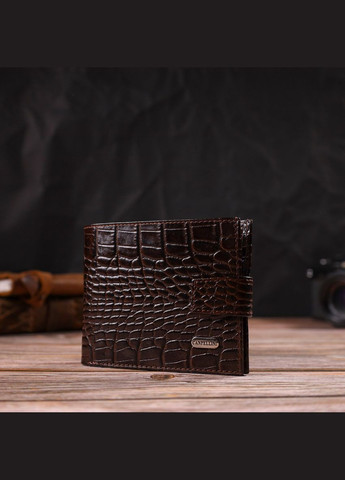 Функціональний горизонтальний гаманець для чоловіків з натуральної шкіри з тисненням під крокодила 21885 Коричневий Canpellini (298570846)
