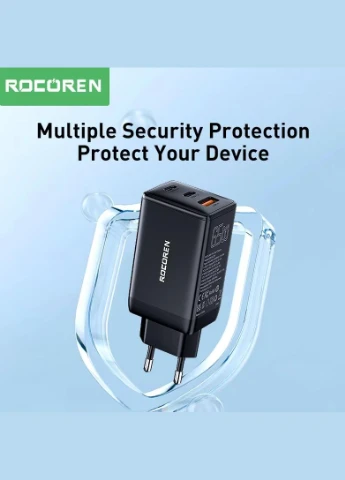 Зарядное устройство 65W GaN 2хUSBС & 1хUSB-A QC3.0 PD3.0 Fast Charge Rocoren (302245161)