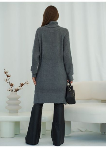 Темно-серое повседневный платье-гольф свободного кроя No Brand однотонное