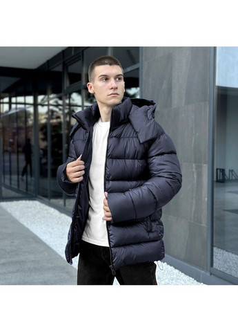 Темно-синяя зимняя стильная мужская зимняя куртка на пухе темно-синяя No Brand