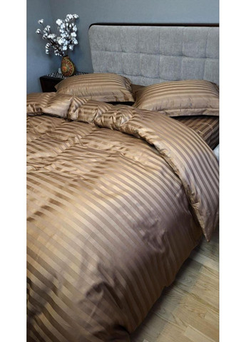 Постільна білизна з резинкою HONEY BEIGE, сатин страйп PREMIUM 2/2см Двухспальний розмір, наволочки 70/70 No Brand (363194216)