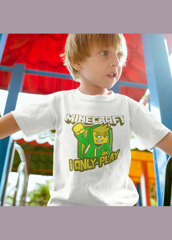 Белая демисезонная футболка белая с оригинальным принтом онлан игры minecraft "i only play minecraft майнкрафт" Кавун футболка