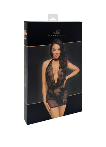 Чорна відвертий плаття noir f313 mythos mini flocked mesh dress з ювелірним ланцюжком зі страз в розмірі xl Handmade