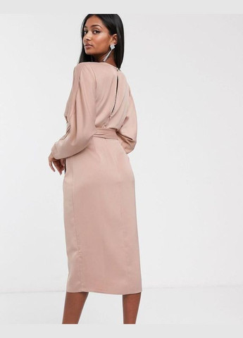 Рожева сукня міді атласна с поясом Asos