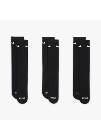 Чёрные мужские носки u nk evry plus cush crew 3pr черный Nike однотонные (367590979)