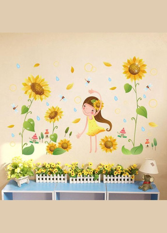 Наклейка детская на стену Девочка с подсолнухами 65х100 см (XL7192) Green Life (322640404)