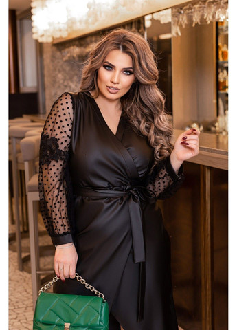 Чорна коктейльна сукня з екошкіри 20198 чорна Tanita-Romario