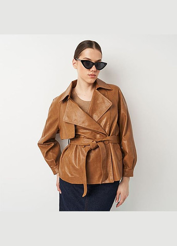 Коричнева демісезонна женский тренч из искусственной кожи a-sona k101009br - Ricco Grande