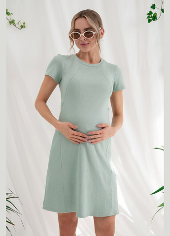 Оливковое оливковое удобное платье для беременных и кормящих из трикотажа в рубчик Юла мама