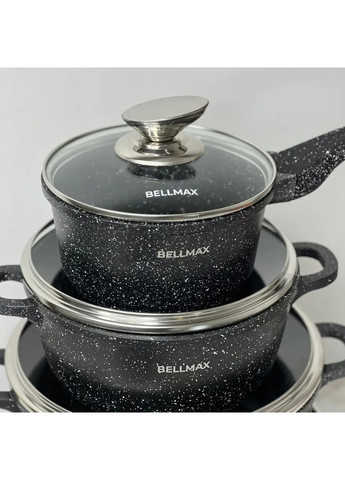 Набор посуды с гранитным антипригарным покрытием BM-305 из 12 предметов Черный BellMax (373430496)