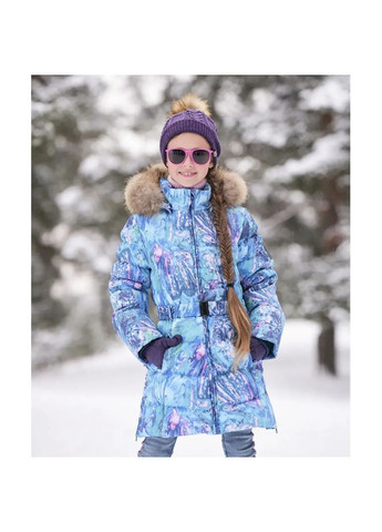 Голубая пальто-пуховик yasmine, р.146, голубой с принтом () Huppa 12020055-11436-146