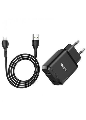 Зарядний пристрій 220 В 2 USB з кабелем USB — Lightning N7 Speedy Чорний Hoco (337351789)