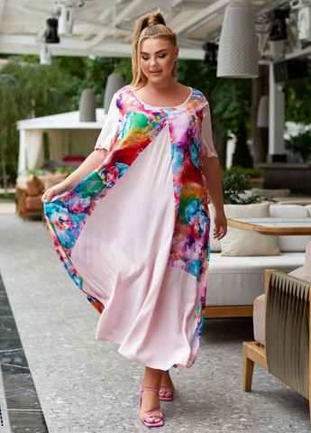 Пудровое повседневный повседневное летнее платье с цветочным узором No Brand с цветочным принтом