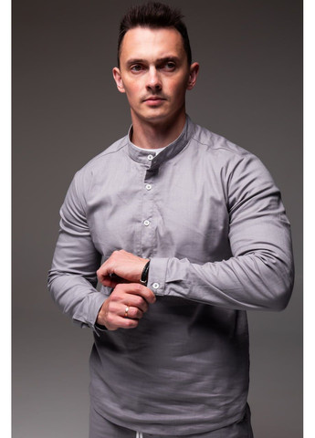 Сірий літній стильний чоловічий літній комплект із натурального льону з шортами, з сорочкою Vakko