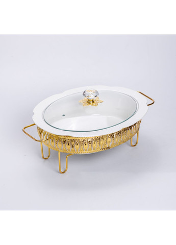 Мармітниця порцелянова овальна 2 л на металевій підставці з підігрівом, Yiwu (361137974)