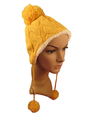Шапка дитяча в'язана жовта з помпоном КиП (358052597)