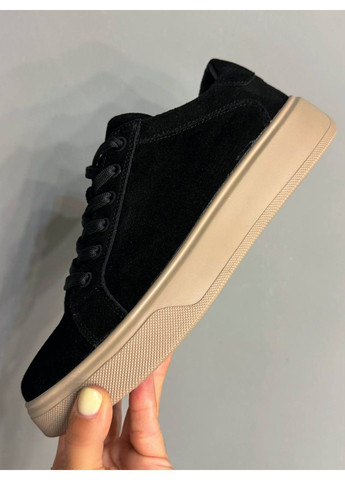 Черные кеды женские 85-9 натуральный замш на платформе черные Hengji