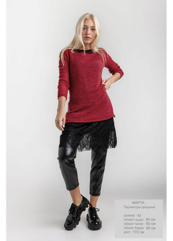 Бордова повсякденний універсальний комплект з в'язаної туніки та сукні з креп-шифону з мереживом (1477) Triko Bakh