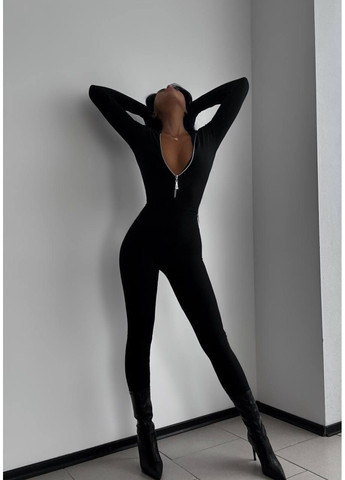 Теплый комбинезон с капюшоном из ангоры рубчик на флисе — ЗАМЕРЫ В ОПИСАНИИ DK/DL Мода без кордонів комбинезон-брюки однотонный чёрный повседневный ангора