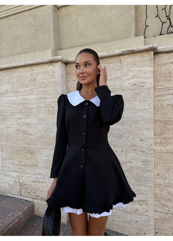 Чорна вечірня стильний комплект “сукня + шорти” у чорно-білому поєднанні — елегантна класика 💙🖤 (заміри в описі) GD/GL Модний простір однотонна