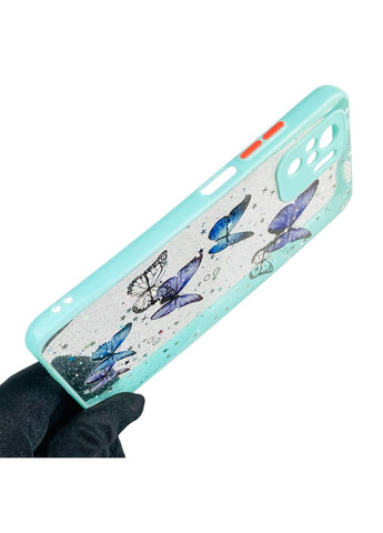Чохол для Redmi Note 10S з блискітками з метеликами на сяомі редмі нот 10с бірюзовий Xiaomi (366389882)