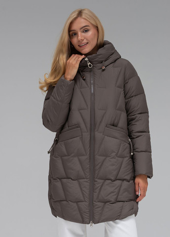 Бежева зимня базова куртка-пальто з капюшоном модель Visdeer 518