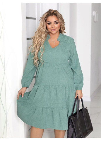 Оливкова святковий, повсякденний, кежуал жіноча сукня вельветова Style Point однотонна