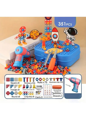 Детская мозаика-конструктор в чемоданчике «Астронавт» 351 элемент Электрическая дрель шуруповерт 2D и 3D No Brand (363042346)