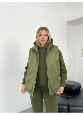 Стильний жіночий костюм-трійка (двосторонній жилет + худі + штани) No Brand (370032459)