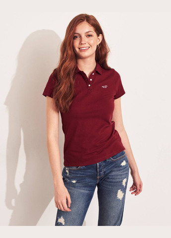 Женская бордовая футболка поло Hollister