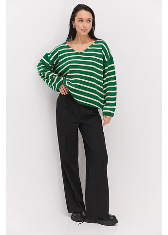 Вязаный женский пуловер oversize темно-красный в молочную полоску Arjen (370601772)