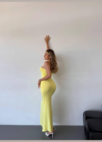 Желтое повседневный платье женское - однотонное, длина макси + кардиган JUGO однотонное
