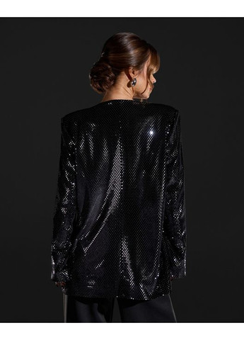 Черный женский блестящий оверсайз пиджак ISSA PLUS однотонный - всесезон