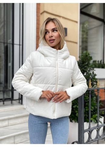 Молочна зимня жіноча утеплена куртка з плащівки на синтепоні — заміри в описі куртка-пальто DK/DL Мода без кордонів