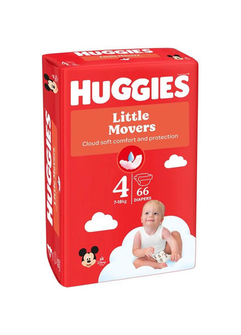 Набор подгузников на липучках Little Movers 4 (7-18 кг), 132 шт. (2 уп. по 66 шт.) Huggies (327223403)