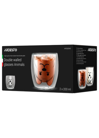 Набір чашок із подвійними стінками Animals Dog AR-2620-AD 200 мл 2 шт Ardesto (324824733)