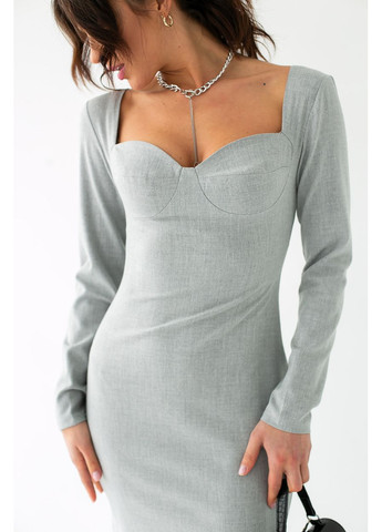 Сіра повсякденний, вечірня коротка сукня по фігурі з оригінальним ліфом Byron однотонна