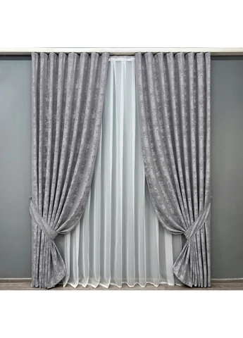 Комплект готових штор Жакард Sultan YL № 1668ш Сірий 150х270 см 2 шт (33-0550) VR-Textil (317365596)