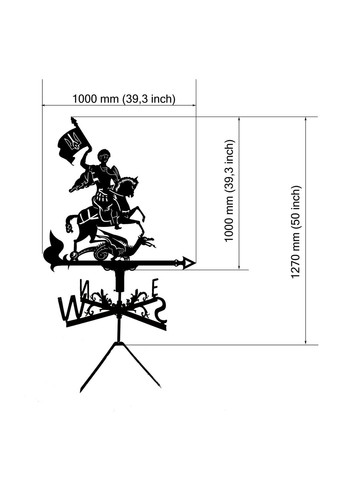 Флюгер на будинок Георгій Побідоносець з прапором України, Юрій Змієборець, флюгер на дах з металу 3 мм. No Brand (368896405)