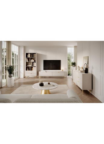 Тумба под телевизор Ланте/Lante 2-дверная с золотыми ножками 2D/163 Беж (PFH-091118) Perfect Home (367179089)